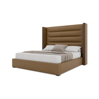 Nativa Interiors - Irenne Horizontal Channel Tufted Eco-Leather Medium 67in Queen Caramel Bed - BED-IRENNE-HC-MID-QN-VIN-CARAMEL veiw 2