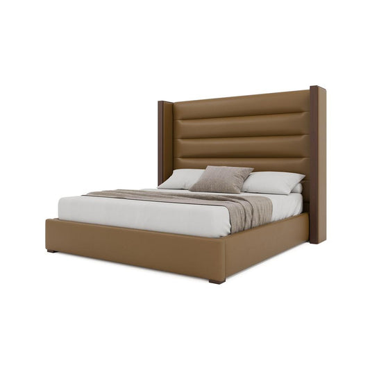 Nativa Interiors - Irenne Horizontal Channel Tufted Eco-Leather Medium 67in Queen Caramel Bed - BED-IRENNE-HC-MID-QN-VIN-CARAMEL veiw 2