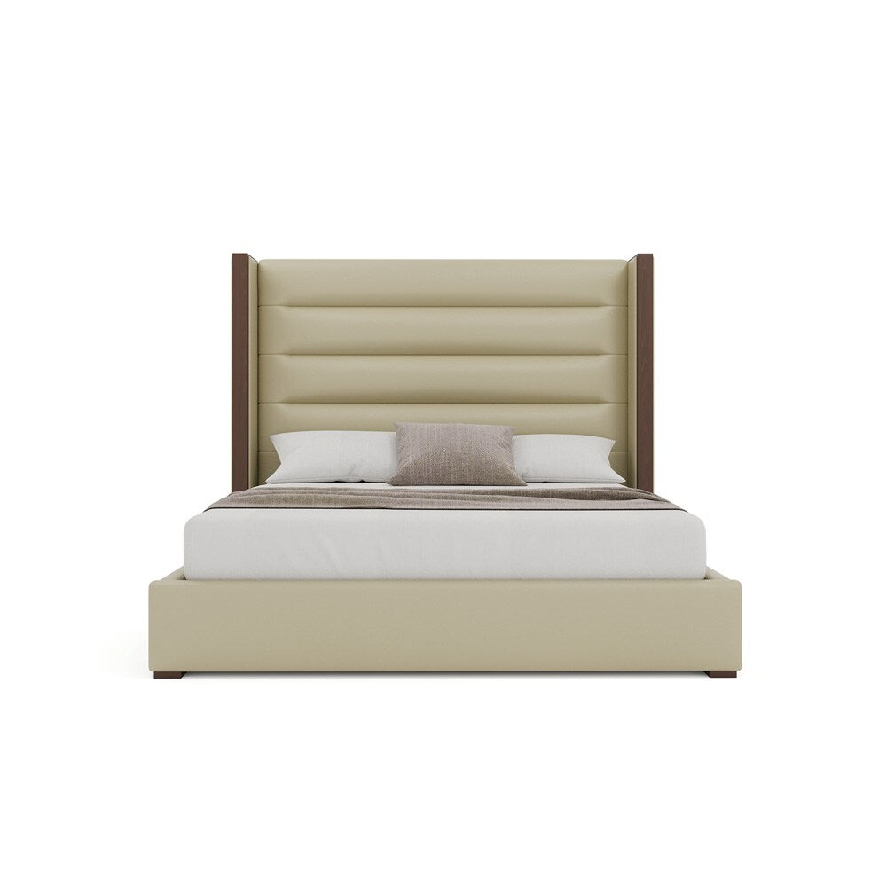 Nativa Interiors - Irenne Horizontal Channel Tufted Eco-Leather Medium 67in Queen Cream Bed - BED-IRENNE-HC-MID-QN-VIN-CREAM veiw 3