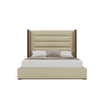 Nativa Interiors - Irenne Horizontal Channel Tufted Eco-Leather Medium 67in Queen Cream Bed - BED-IRENNE-HC-MID-QN-VIN-CREAM veiw 3