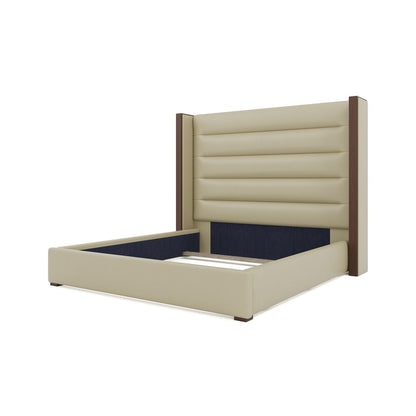 Nativa Interiors - Irenne Horizontal Channel Tufted Eco-Leather Medium 67in Queen Cream Bed - BED-IRENNE-HC-MID-QN-VIN-CREAM veiw 4