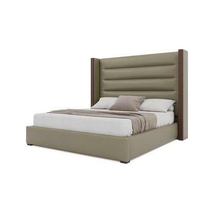 Nativa Interiors - Irenne Horizontal Channel Tufted Eco-Leather Medium 67in Queen Stone Bed - BED-IRENNE-HC-MID-QN-VIN-STONE veiw 2