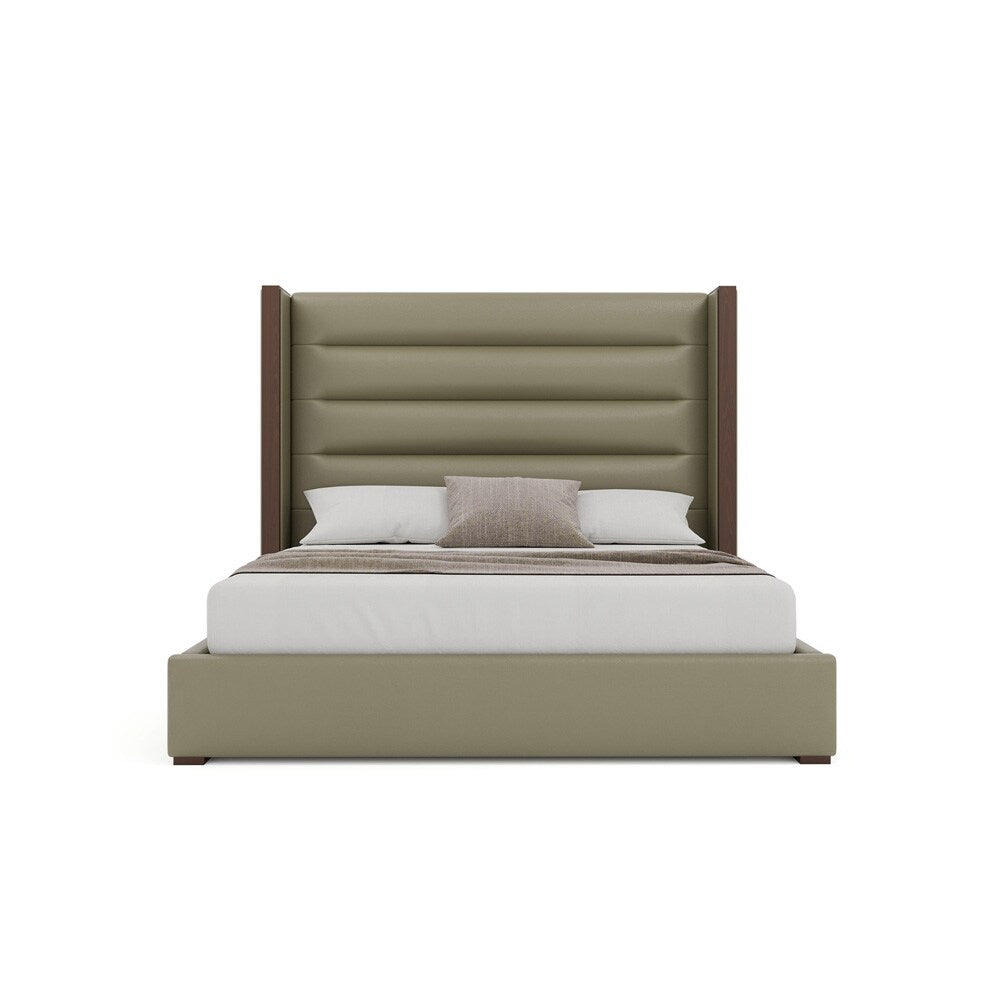Nativa Interiors - Irenne Horizontal Channel Tufted Eco-Leather Medium 67in Queen Stone Bed - BED-IRENNE-HC-MID-QN-VIN-STONE veiw 3