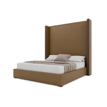 Nativa Interiors - Irenne Plain Eco-Leather High 87in California King Caramel Bed - BED-IRENNE-PL-HI-CA-VIN-CARAMEL veiw 2