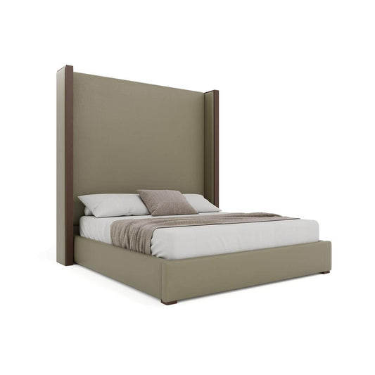 Nativa Interiors - Irenne Plain Eco-Leather High 87in California King Stone Bed - BED-IRENNE-PL-HI-CA-VIN-STONE veiw 1