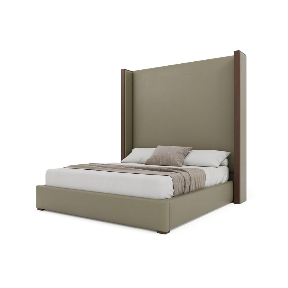 Nativa Interiors - Irenne Plain Eco-Leather High 87in California King Stone Bed - BED-IRENNE-PL-HI-CA-VIN-STONE veiw 2