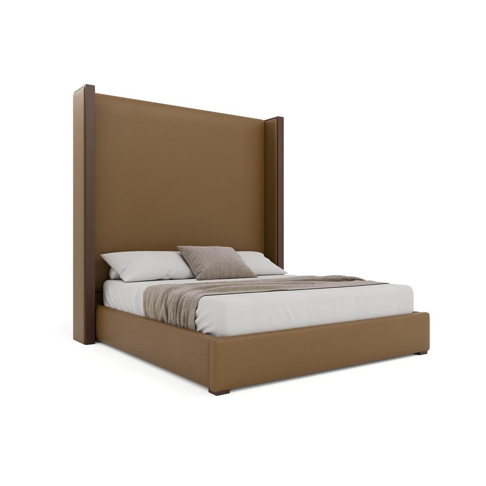 Nativa Interiors - Irenne Plain Eco-Leather High 87in King Caramel Bed - BED-IRENNE-PL-HI-KN-VIN-CARAMEL veiw 1