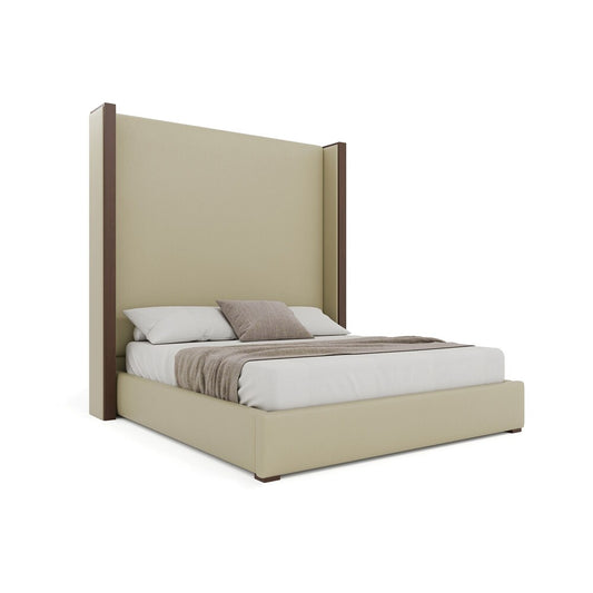 Nativa Interiors - Irenne Plain Eco-Leather High 87in Queen Cream Bed - BED-IRENNE-PL-HI-QN-VIN-CREAM veiw 1
