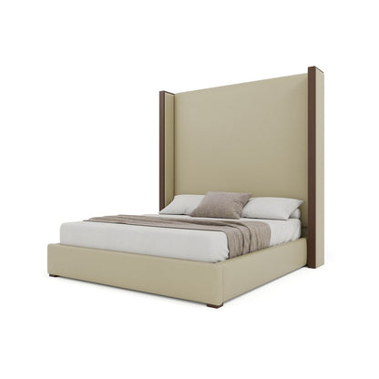 Nativa Interiors - Irenne Plain Eco-Leather High 87in Queen Cream Bed - BED-IRENNE-PL-HI-QN-VIN-CREAM veiw 2
