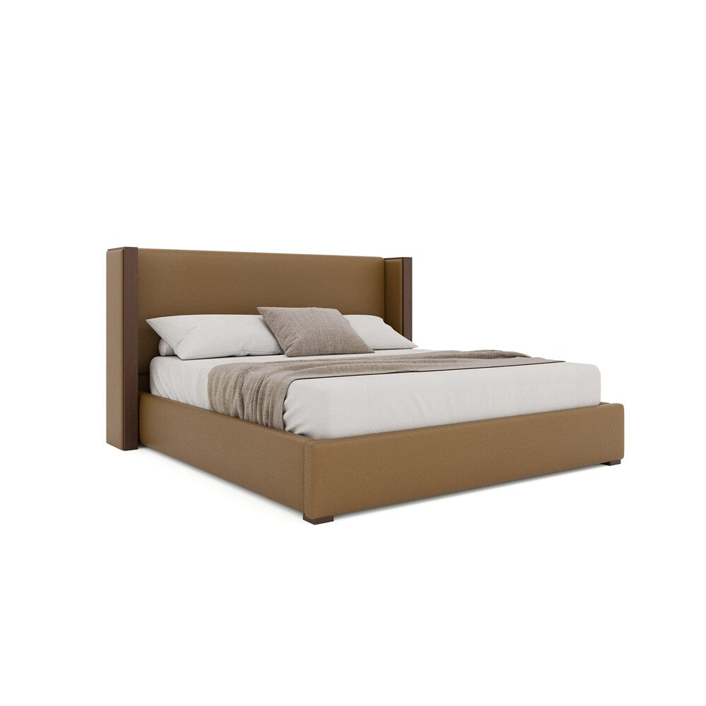 Nativa Interiors - Irenne Plain Eco-Leather Low 47in King Caramel Bed - BED-IRENNE-PL-LOW-KN-VIN-CARAMEL veiw 1