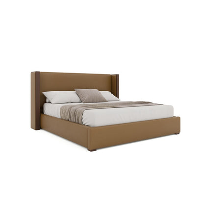 Nativa Interiors - Irenne Plain Eco-Leather Low 47in King Caramel Bed - BED-IRENNE-PL-LOW-KN-VIN-CARAMEL veiw 1