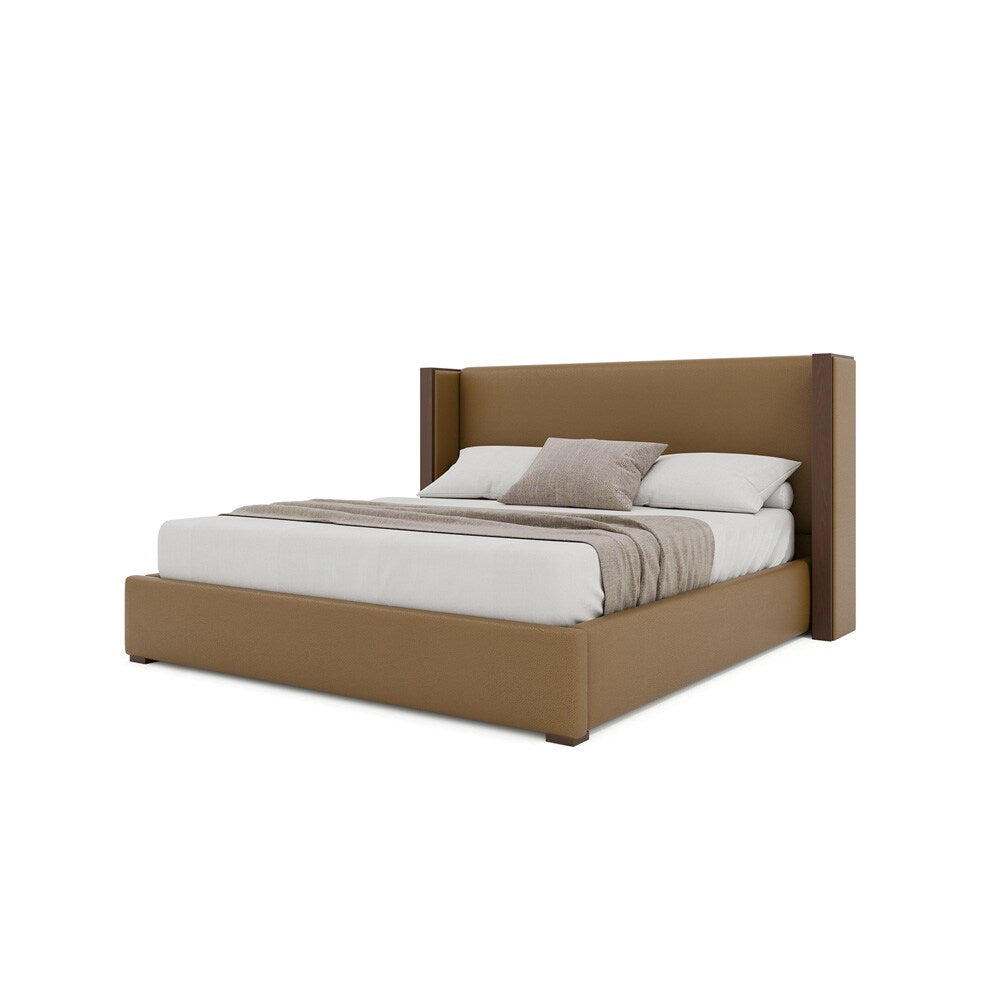 Nativa Interiors - Irenne Plain Eco-Leather Low 47in King Caramel Bed - BED-IRENNE-PL-LOW-KN-VIN-CARAMEL veiw 2