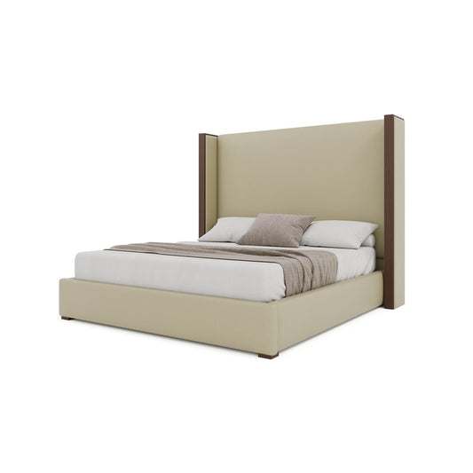 Nativa Interiors - Irenne Plain Eco-Leather Medium 67in California King Cream Bed - BED-IRENNE-PL-MID-CA-VIN-CREAM veiw 2