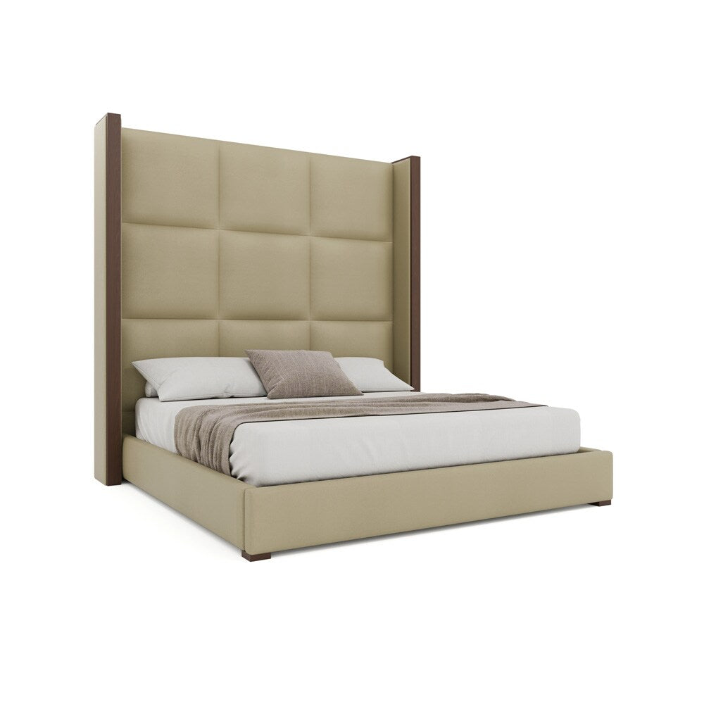 Nativa Interiors - Irenne Square Tufted Eco-Leather High 87in California King Cream Bed - BED-IRENNE-SQ-HI-CA-VIN-CREAM veiw 1
