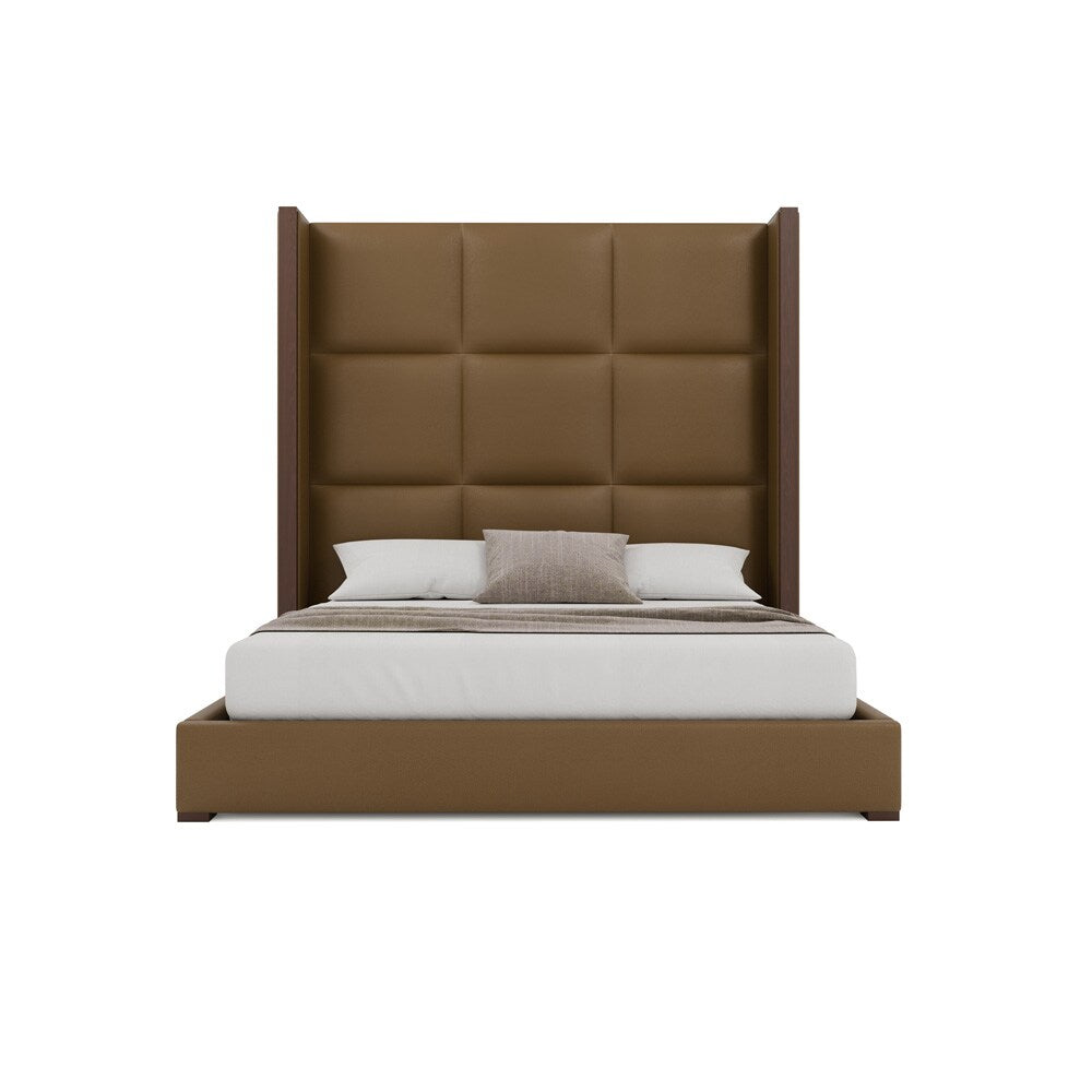 Nativa Interiors - Irenne Square Tufted Eco-Leather High 87in King Caramel Bed - BED-IRENNE-SQ-HI-KN-VIN-CARAMEL veiw 3