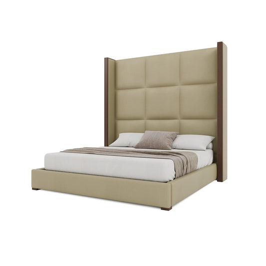Nativa Interiors - Irenne Square Tufted Eco-Leather High 87in King Cream Bed - BED-IRENNE-SQ-HI-KN-VIN-CREAM veiw 2