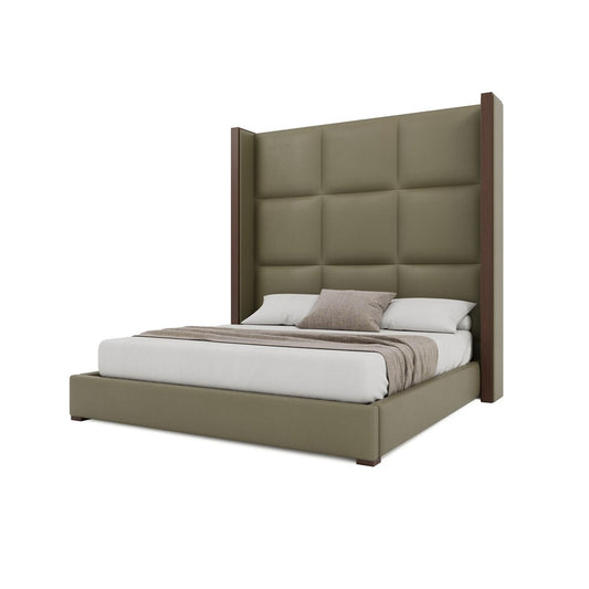Nativa Interiors - Irenne Square Tufted Eco-Leather High 87in King Stone Bed - BED-IRENNE-SQ-HI-KN-VIN-STONE veiw 2