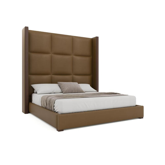 Nativa Interiors - Irenne Square Tufted Eco-Leather High 87in Queen Caramel Bed - BED-IRENNE-SQ-HI-QN-VIN-CARAMEL veiw 1