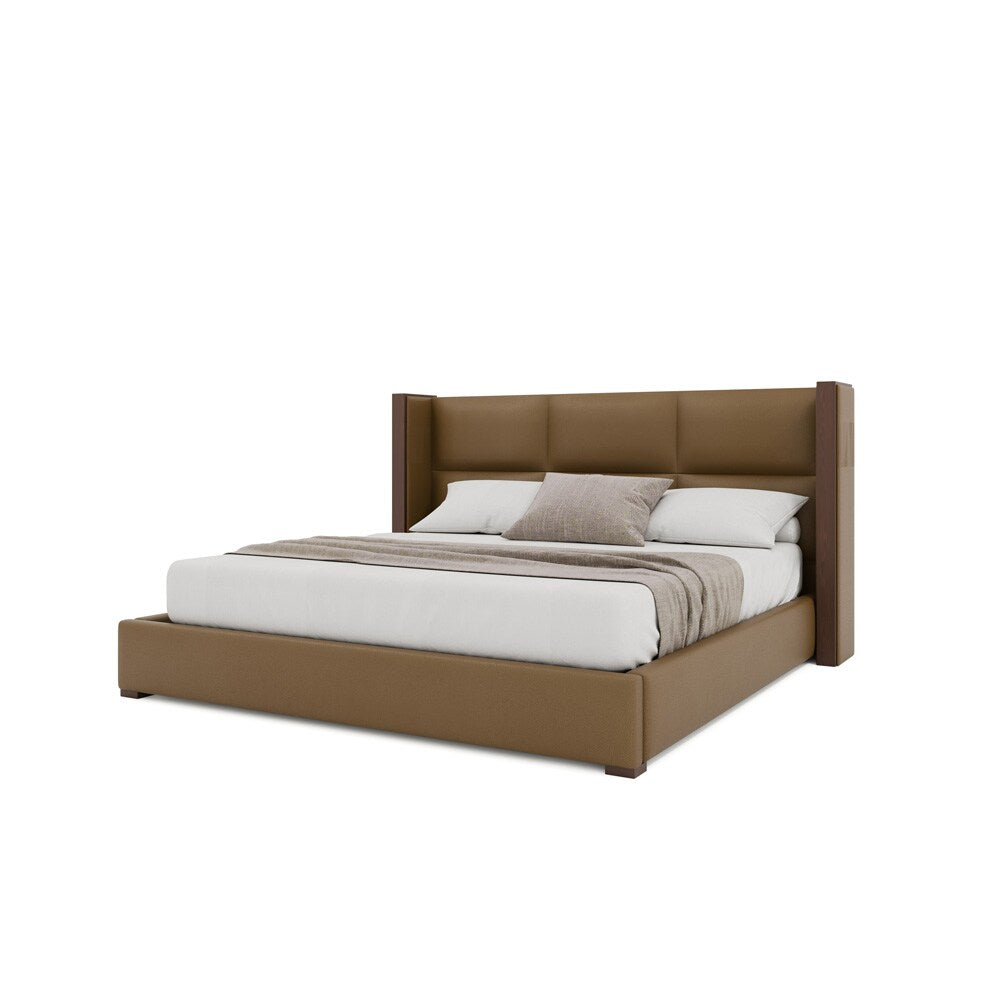 Nativa Interiors - Irenne Square Tufted Eco-Leather Low 47in Queen Caramel Bed - BED-IRENNE-SQ-LOW-QN-VIN-CARAMEL veiw 2
