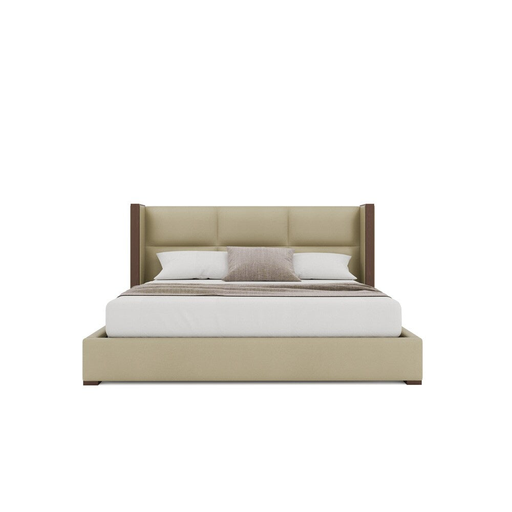 Nativa Interiors - Irenne Square Tufted Eco-Leather Low 47in Queen Cream Bed - BED-IRENNE-SQ-LOW-QN-VIN-CREAM veiw 3