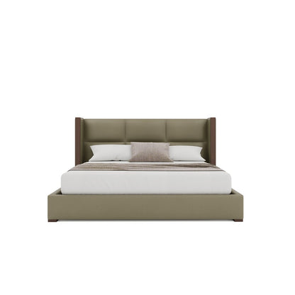 Nativa Interiors - Irenne Square Tufted Eco-Leather Low 47in Queen Stone Bed - BED-IRENNE-SQ-LOW-QN-VIN-STONE veiw 3