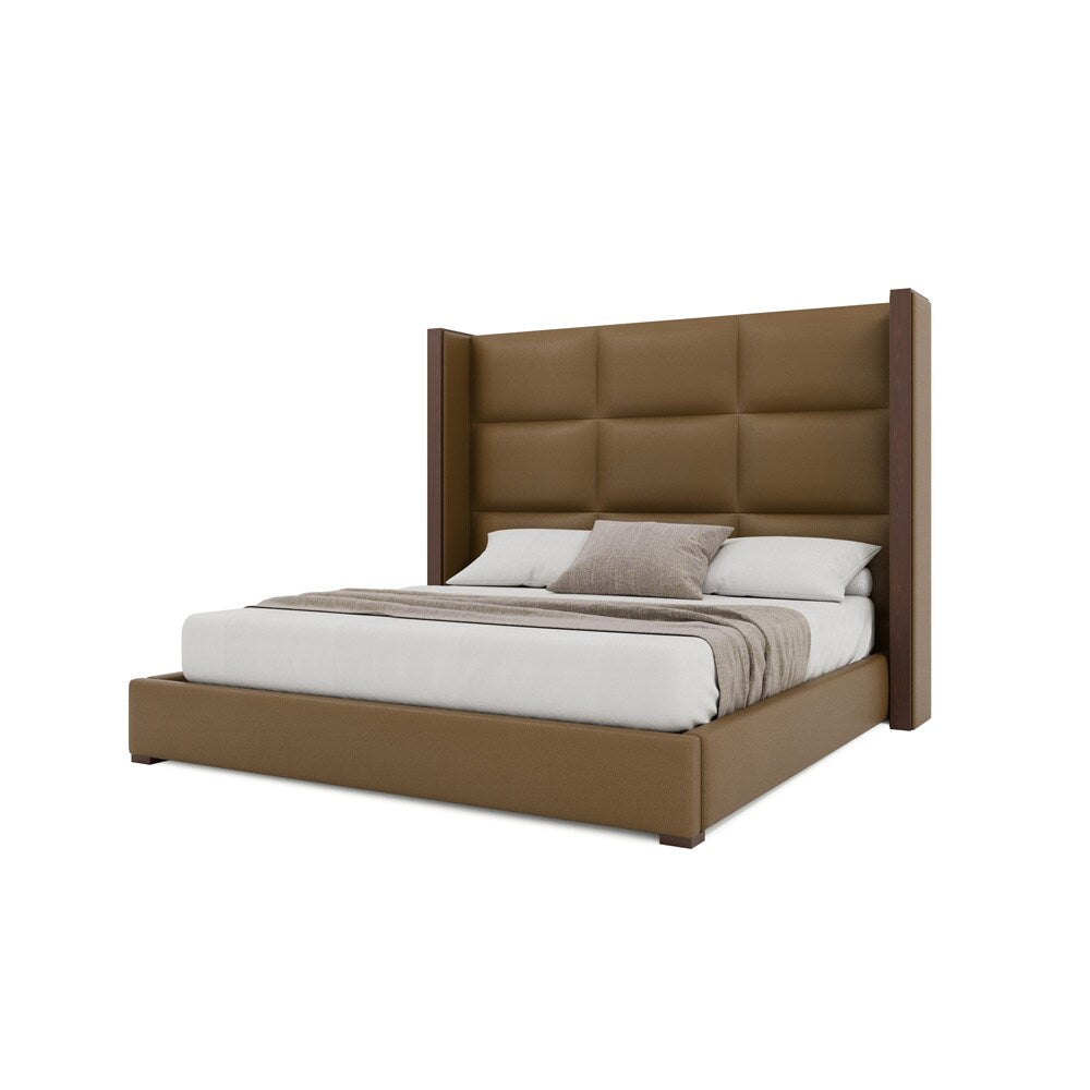Nativa Interiors - Irenne Square Tufted Eco-Leather Medium 67in California King Caramel Bed - BED-IRENNE-SQ-MID-CA-VIN-CARAMEL veiw 2
