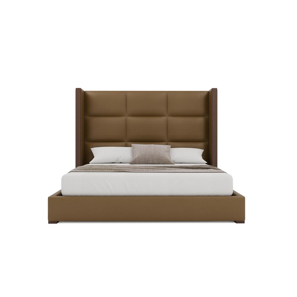 Nativa Interiors - Irenne Square Tufted Eco-Leather Medium 67in California King Caramel Bed - BED-IRENNE-SQ-MID-CA-VIN-CARAMEL veiw 3