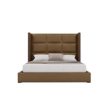 Nativa Interiors - Irenne Square Tufted Eco-Leather Medium 67in California King Caramel Bed - BED-IRENNE-SQ-MID-CA-VIN-CARAMEL veiw 3