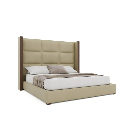 Nativa Interiors - Irenne Square Tufted Eco-Leather Medium 67in California King Cream Bed - BED-IRENNE-SQ-MID-CA-VIN-CREAM veiw 1