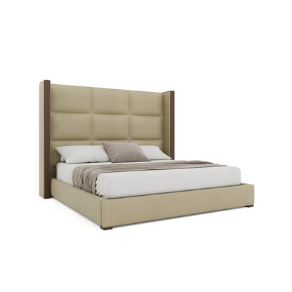 Nativa Interiors - Irenne Square Tufted Eco-Leather Medium 67in King Cream Bed - BED-IRENNE-SQ-MID-KN-VIN-CREAM veiw 1