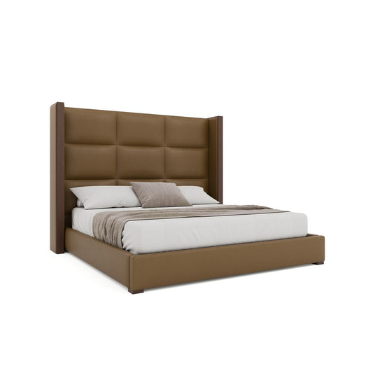 Nativa Interiors - Irenne Square Tufted Eco-Leather Medium 67in Queen Caramel Bed - BED-IRENNE-SQ-MID-QN-VIN-CARAMEL veiw 1
