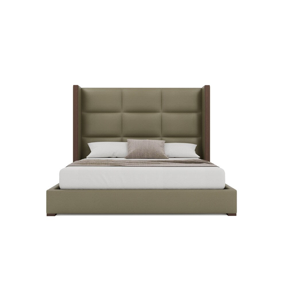 Nativa Interiors - Irenne Square Tufted Eco-Leather Medium 67in Queen Stone Bed - BED-IRENNE-SQ-MID-QN-VIN-STONE veiw 3