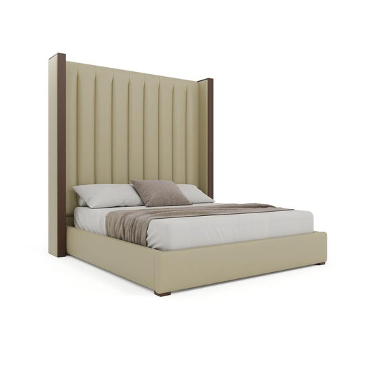 Nativa Interiors - Irenne Vertical Channel Eco-Leather High 87in California King Cream Bed - BED-IRENNE-VC-HI-CA-VIN-CREAM veiw 1