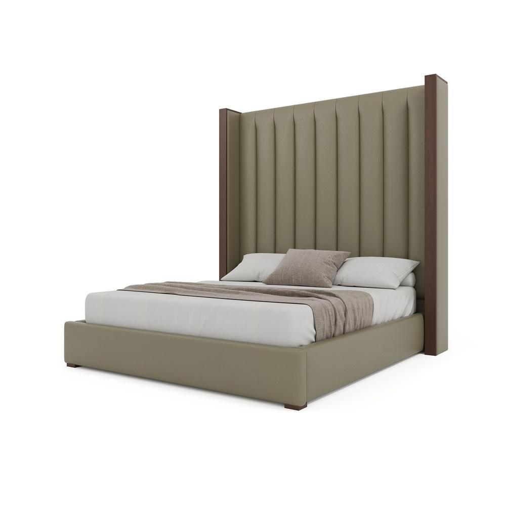 Nativa Interiors - Irenne Vertical Channel Eco-Leather High 87in California King Stone Bed - BED-IRENNE-VC-HI-CA-VIN-STONE veiw 2