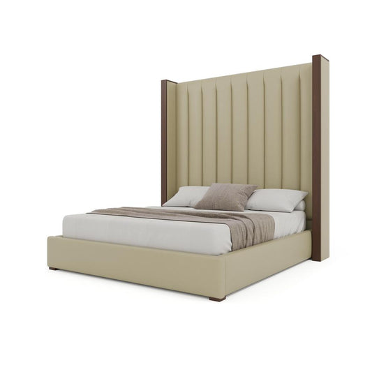 Nativa Interiors - Irenne Vertical Channel Eco-Leather High 87in King Cream Bed - BED-IRENNE-VC-HI-KN-VIN-CREAM veiw 2
