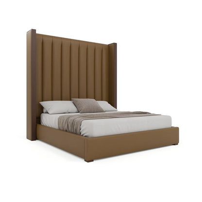 Nativa Interiors - Irenne Vertical Channel Eco-Leather High 87in Queen Caramel Bed - BED-IRENNE-VC-HI-QN-VIN-CARAMEL veiw 1