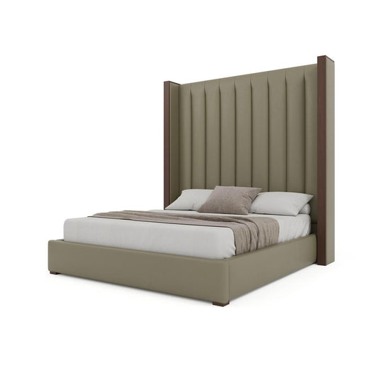 Nativa Interiors - Irenne Vertical Channel Eco-Leather High 87in Queen Stone Bed - BED-IRENNE-VC-HI-QN-VIN-STONE veiw 2