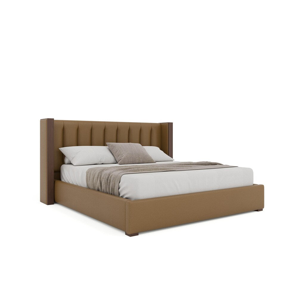 Nativa Interiors - Irenne Vertical Channel Eco-Leather Low 47in California King Caramel Bed - BED-IRENNE-VC-LOW-CA-VIN-CARAMEL veiw 1