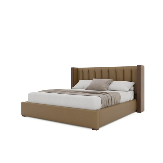Nativa Interiors - Irenne Vertical Channel Eco-Leather Low 47in King Caramel Bed - BED-IRENNE-VC-LOW-KN-VIN-CARAMEL veiw 2