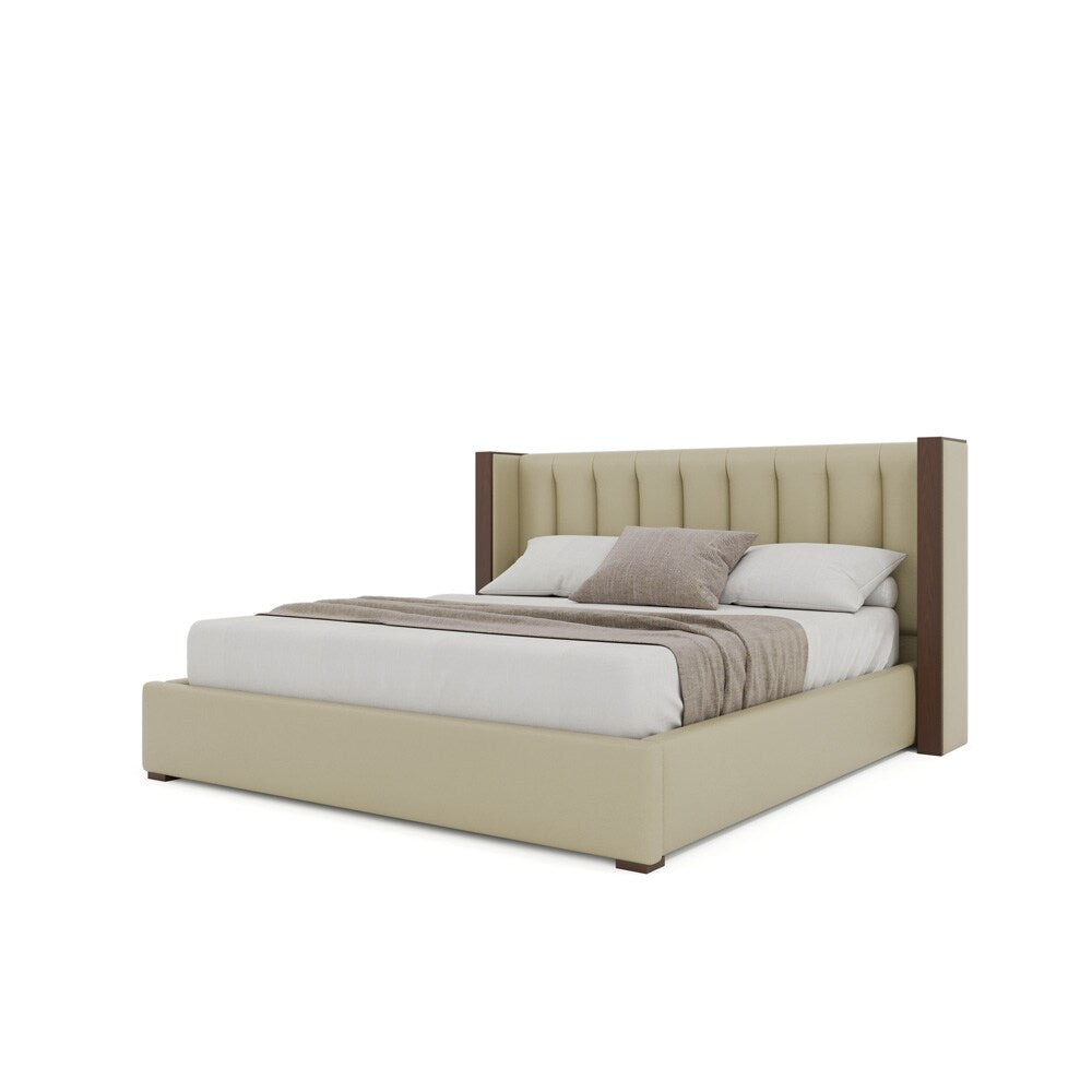 Nativa Interiors - Irenne Vertical Channel Eco-Leather Low 47in King Cream Bed - BED-IRENNE-VC-LOW-KN-VIN-CREAM veiw 2