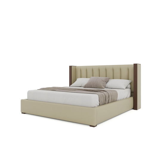 Nativa Interiors - Irenne Vertical Channel Eco-Leather Low 47in King Cream Bed - BED-IRENNE-VC-LOW-KN-VIN-CREAM veiw 2