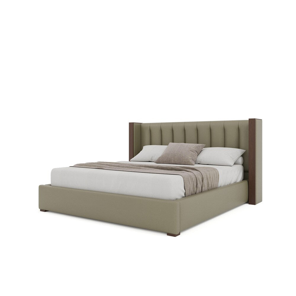 Nativa Interiors - Irenne Vertical Channel Eco-Leather Low 47in King Stone Bed - BED-IRENNE-VC-LOW-KN-VIN-STONE veiw 2