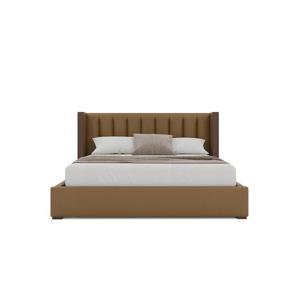 Nativa Interiors - Irenne Vertical Channel Eco-Leather Low 47in Queen Caramel Bed - BED-IRENNE-VC-LOW-QN-VIN-CARAMEL veiw 3