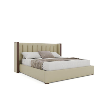 Nativa Interiors - Irenne Vertical Channel Eco-Leather Low 47in Queen Cream Bed - BED-IRENNE-VC-LOW-QN-VIN-CREAM veiw 1
