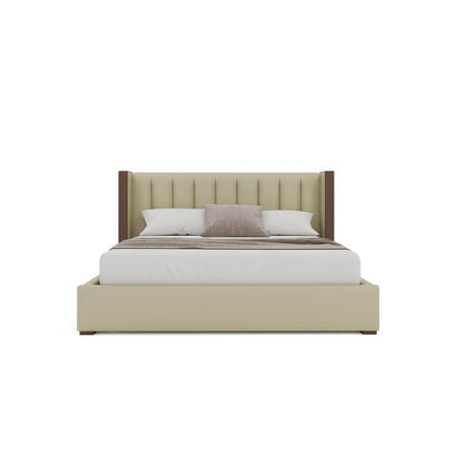 Nativa Interiors - Irenne Vertical Channel Eco-Leather Low 47in Queen Cream Bed - BED-IRENNE-VC-LOW-QN-VIN-CREAM veiw 3