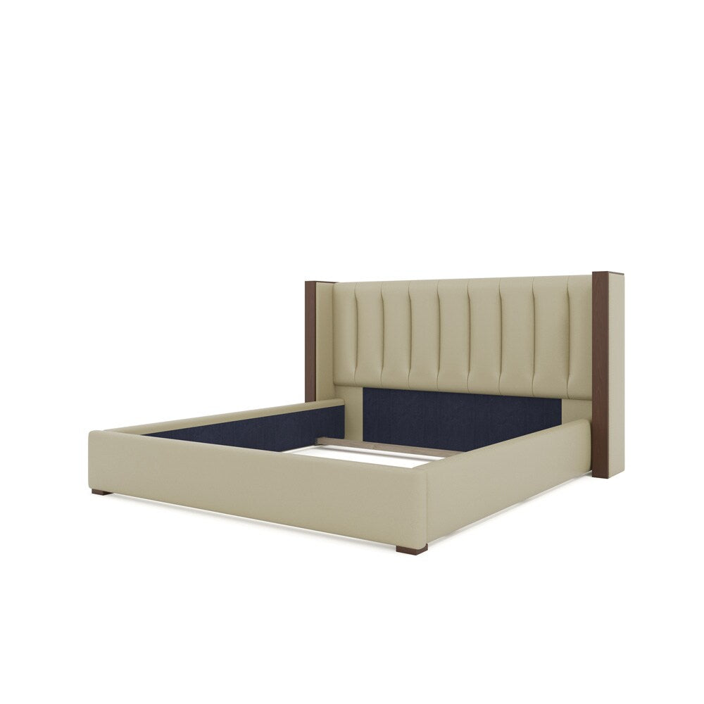Nativa Interiors - Irenne Vertical Channel Eco-Leather Low 47in Queen Cream Bed - BED-IRENNE-VC-LOW-QN-VIN-CREAM veiw 4