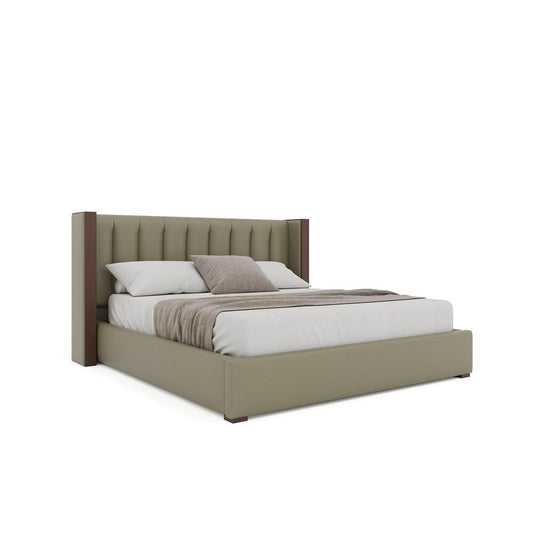 Nativa Interiors - Irenne Vertical Channel Eco-Leather Low 47in Queen Stone Bed - BED-IRENNE-VC-LOW-QN-VIN-STONE veiw 1