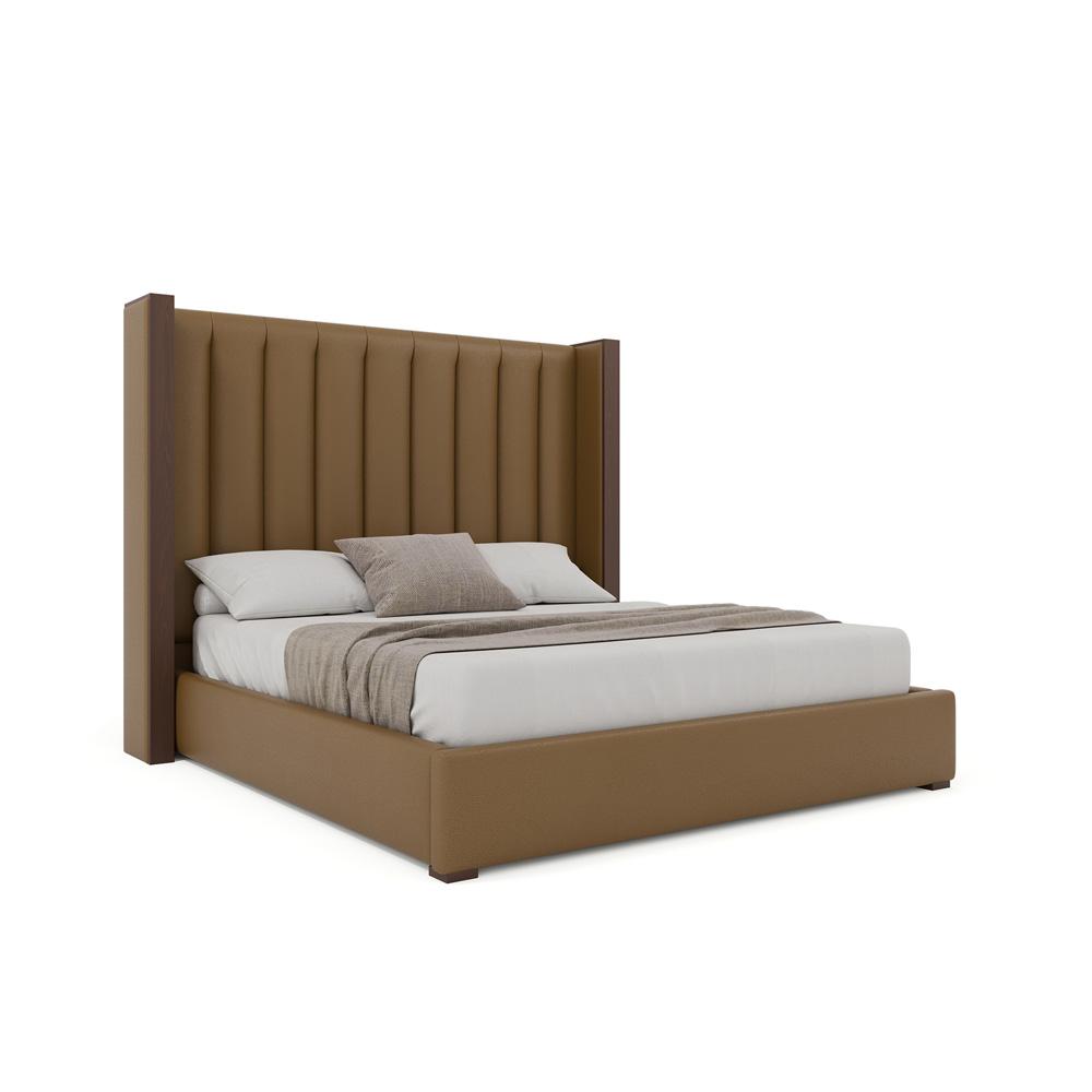 Nativa Interiors - Irenne Vertical Channel Eco-Leather Medium 67in California King Caramel Bed - BED-IRENNE-VC-MID-CA-VIN-CARAMEL veiw 1