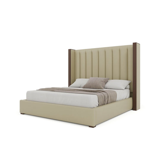 Nativa Interiors - Irenne Vertical Channel Eco-Leather Medium 67in King Cream Bed - BED-IRENNE-VC-MID-KN-VIN-CREAM veiw 2