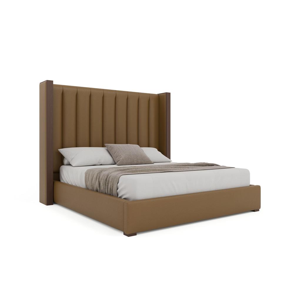 Nativa Interiors - Irenne Vertical Channel Eco-Leather Medium 67in Queen Caramel Bed - BED-IRENNE-VC-MID-QN-VIN-CARAMEL veiw 1